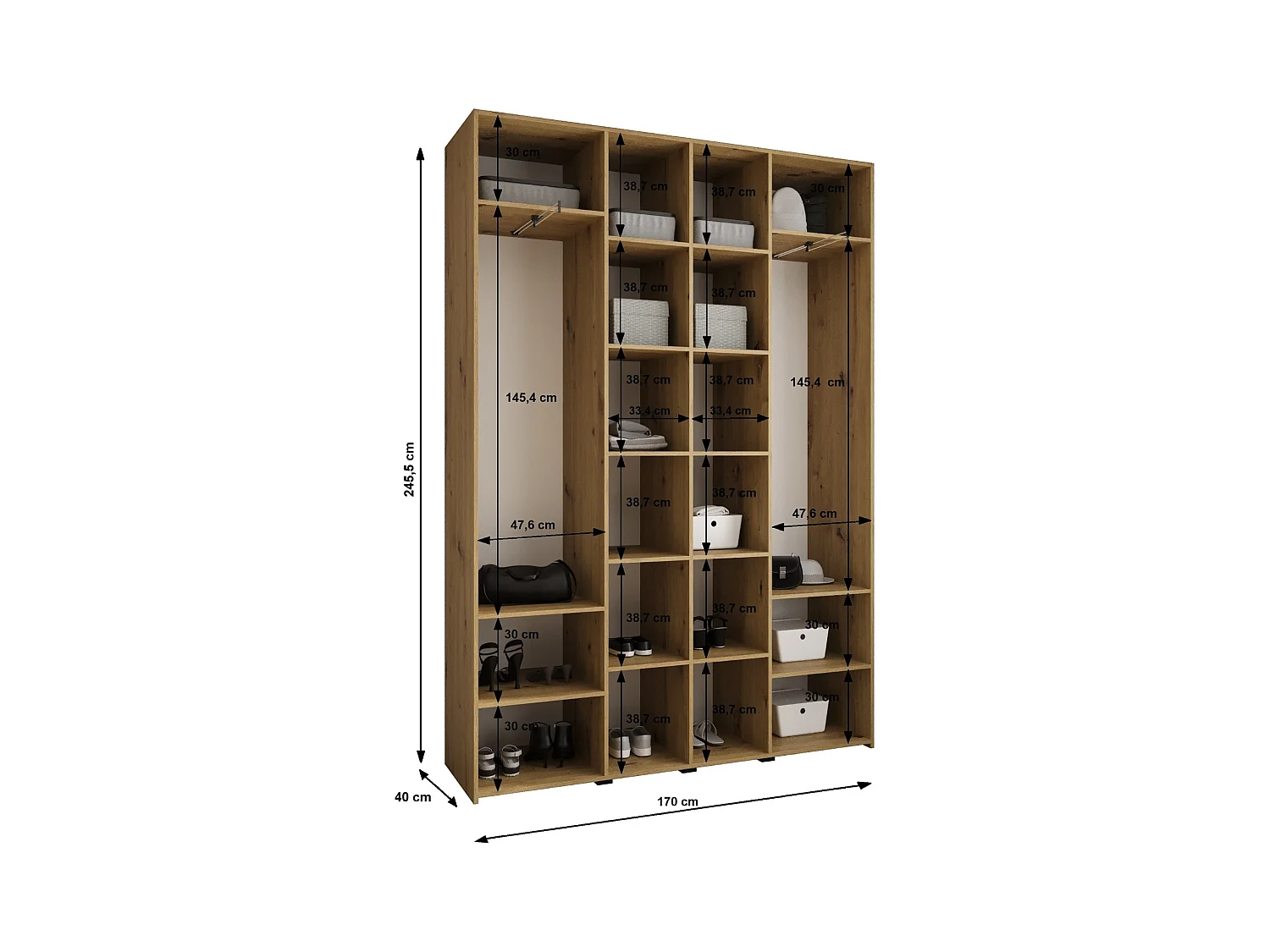 Drehtürenschrank Como 2 245,5/170/40 4-türig (Weiß/Gold)
