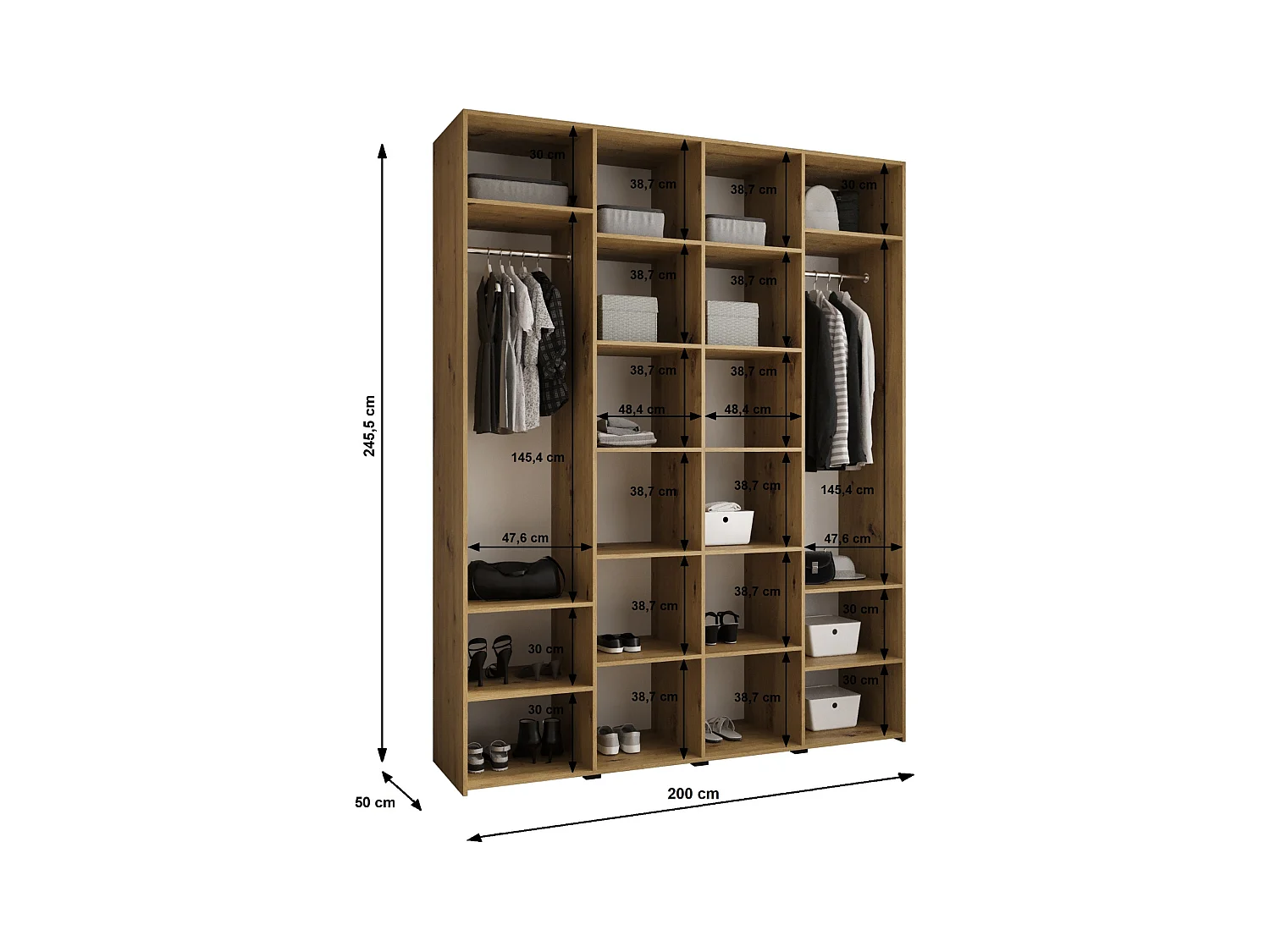 Armadio Como 2 a ante battenti 245,5/200/50 4 porte (cashmere/nero)