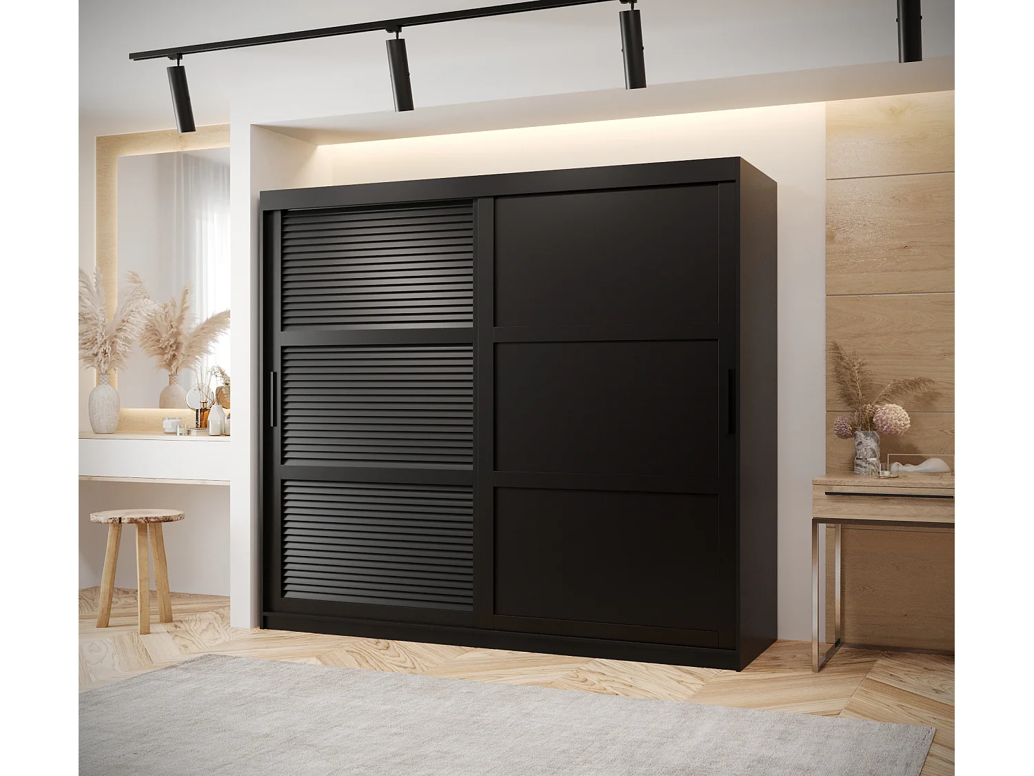 SCHWEBETÜRENSCHRANK ZALUZJA 3 200/200/62 2-türig (Schwarz)