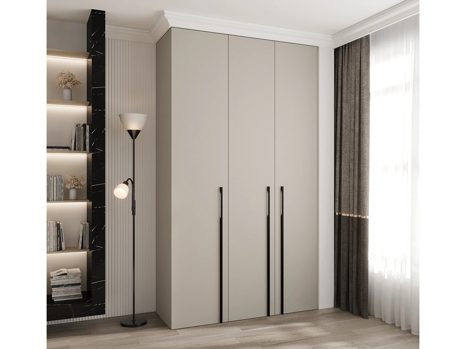 Drehtürenschrank Como 3 245,5/140/40 3-türig (Kaschmir/Schwarz)