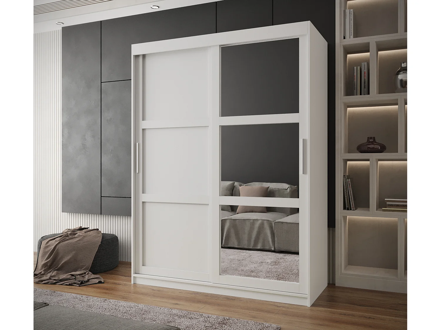 ARMOIRE MIROR 3 À PORTES COULISSANTES 200/150/62 2 Portes (blanc)