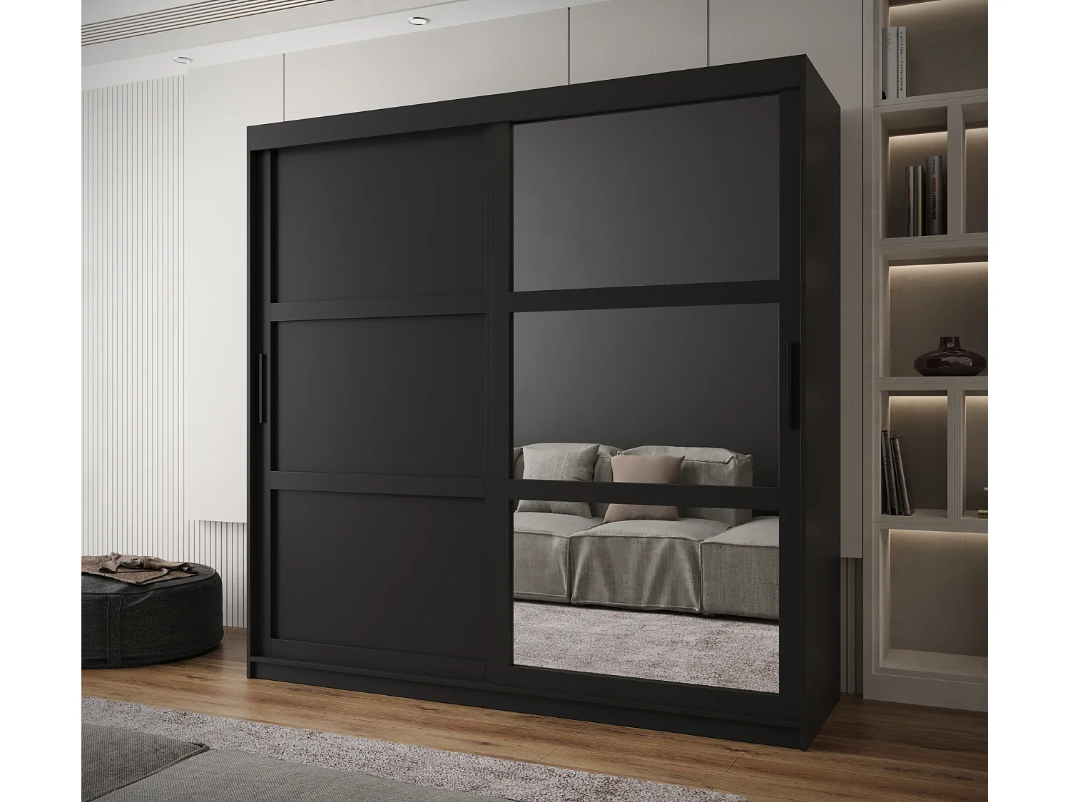 SCHWEBETÜRENSCHRANK MIROR 3 200/200/62 2-türig (Schwarz)