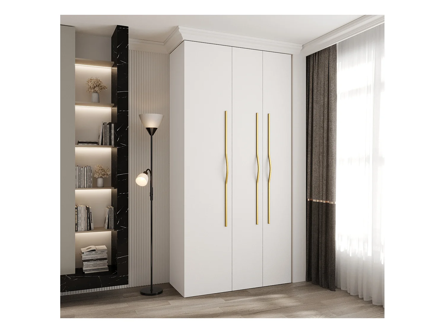 Armoire à portes battantes Como 2 245,5/120/50 3 portes (blanc/or)