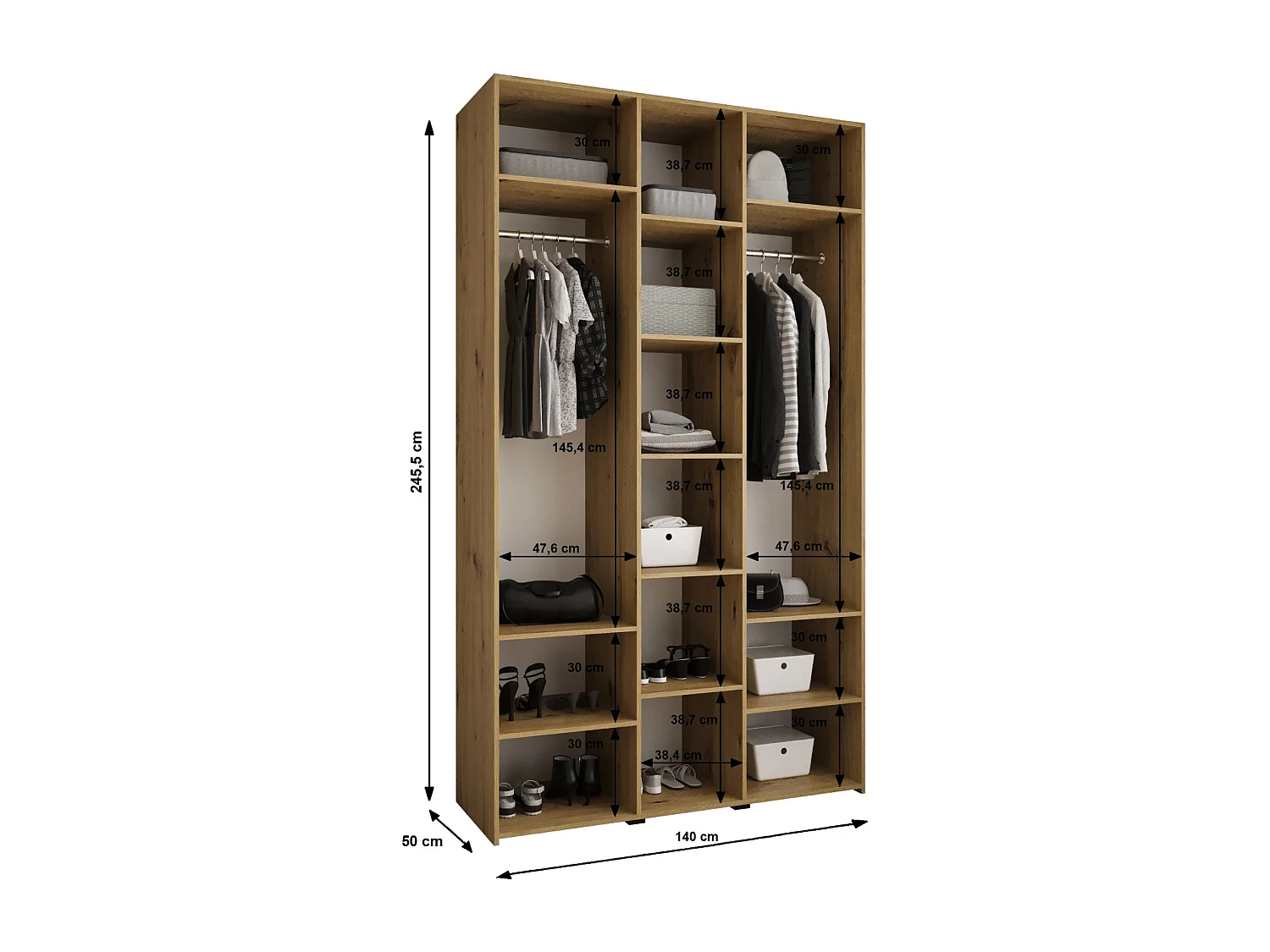 Drehtürenschrank Como 1 245,5/140/50 3-türig (Weiß/Schwarz)