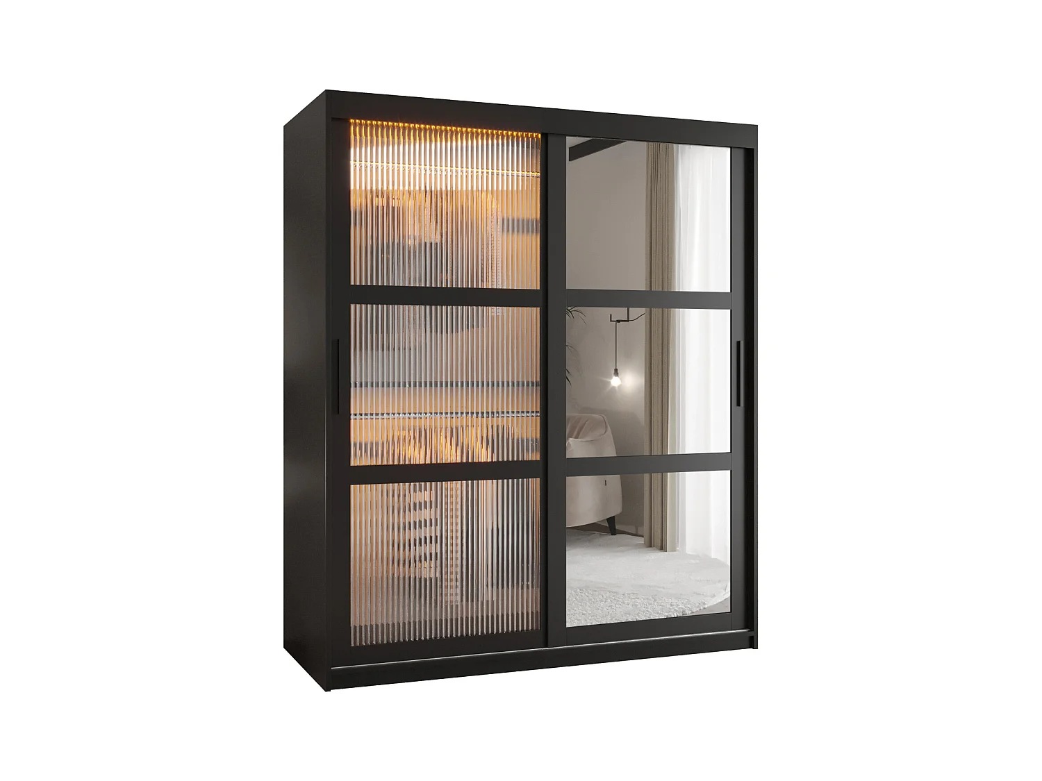 SCHWEBETÜRENSCHRANK FLUTES 2 200/150/62 2-türig (Schwarz)