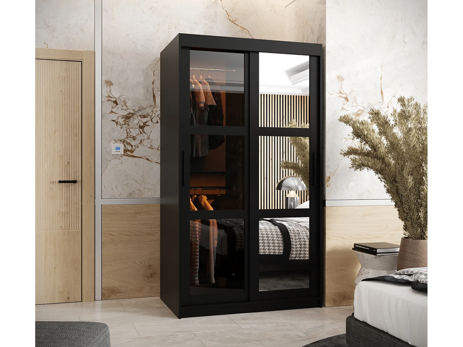 SCHWEBETÜRENSCHRANK DOME 2 200/100/62 2-türig (Schwarz)