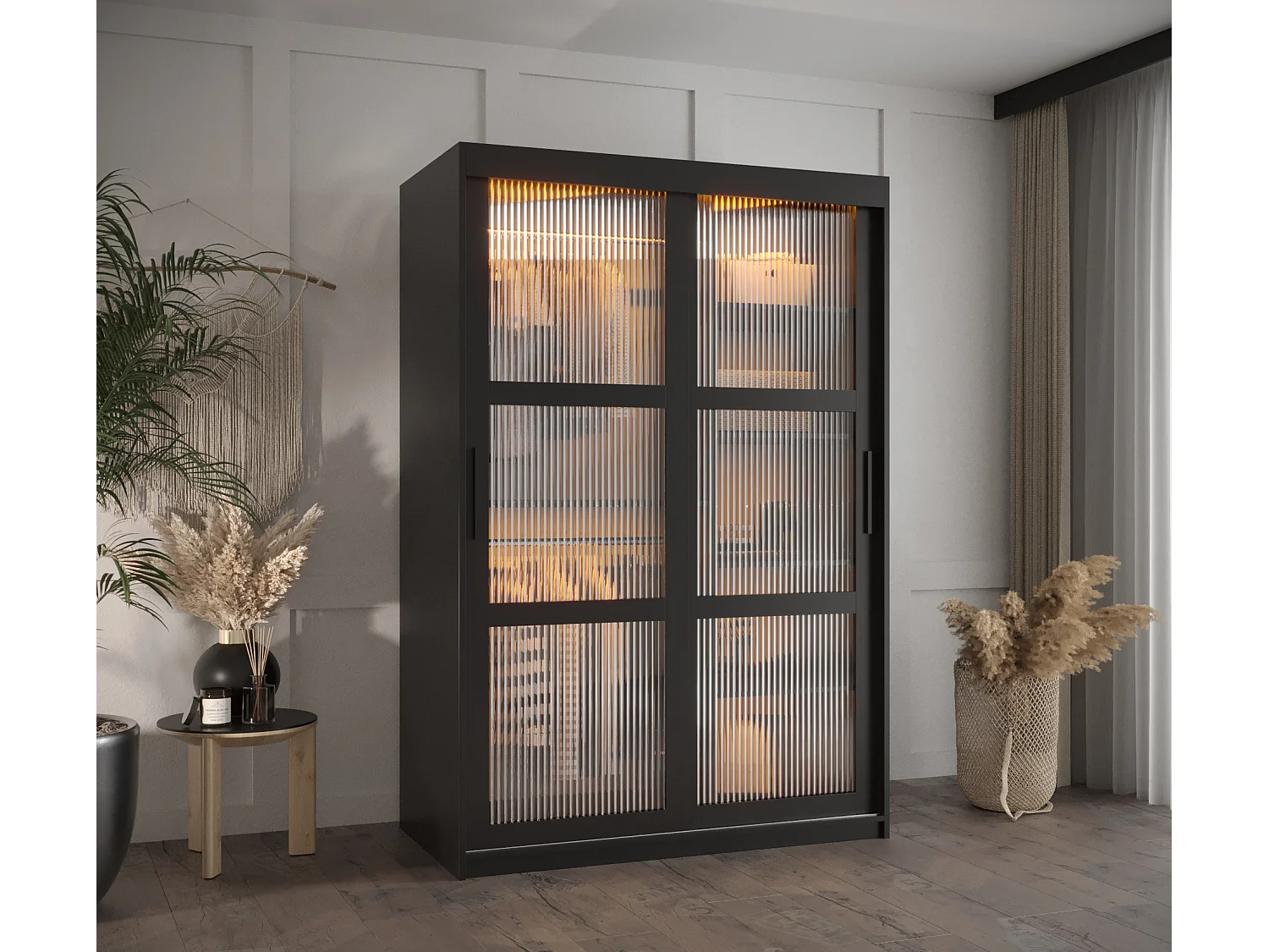 ARMOIRE FLUTES À PORTES COULISSANTES 200/120/62 2 Portes (noir)
