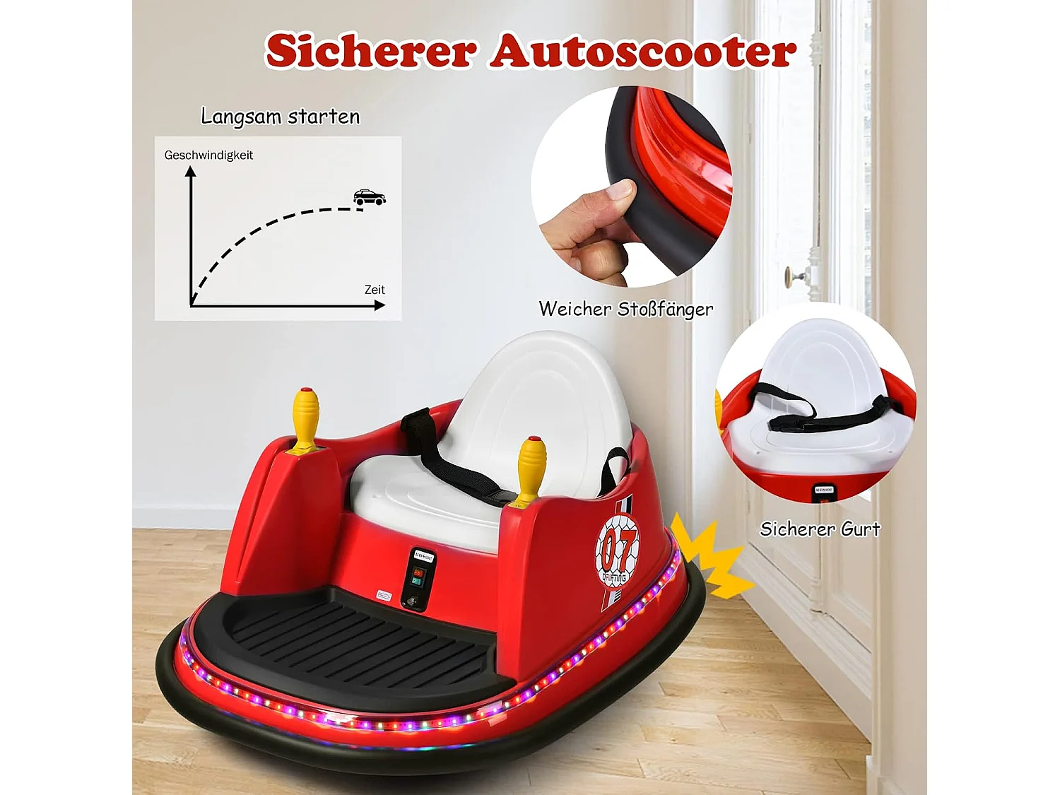 Kinder-Autoscooter 6V elektrischer Autoscooter mit blinkenden Lichtern 57 x 75 x 42 cm Rot