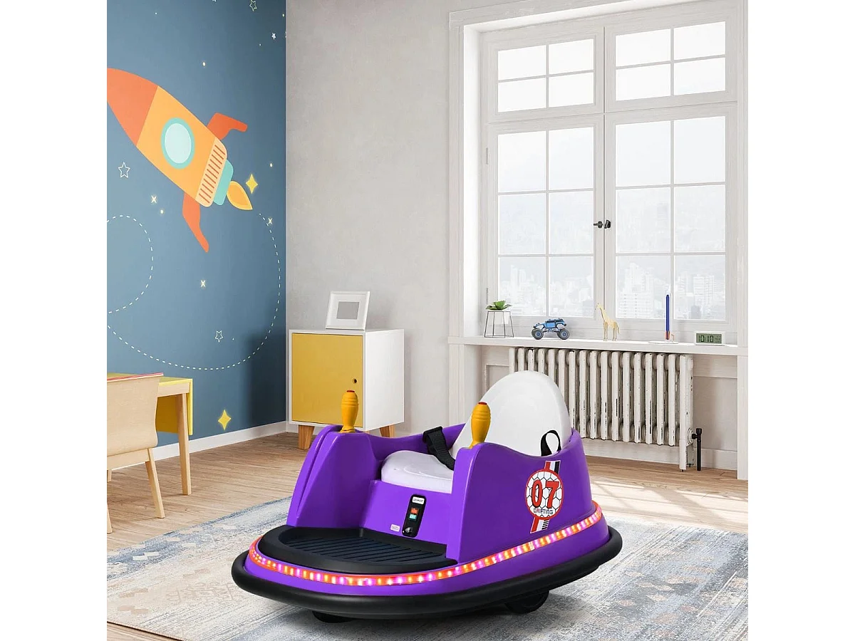Voiture Auto Tamponneuse Électrique 6V pour Enfants 2-5 Ans avec Télécommande Effet Sonore et Lumineux 57x75x42cm Violet