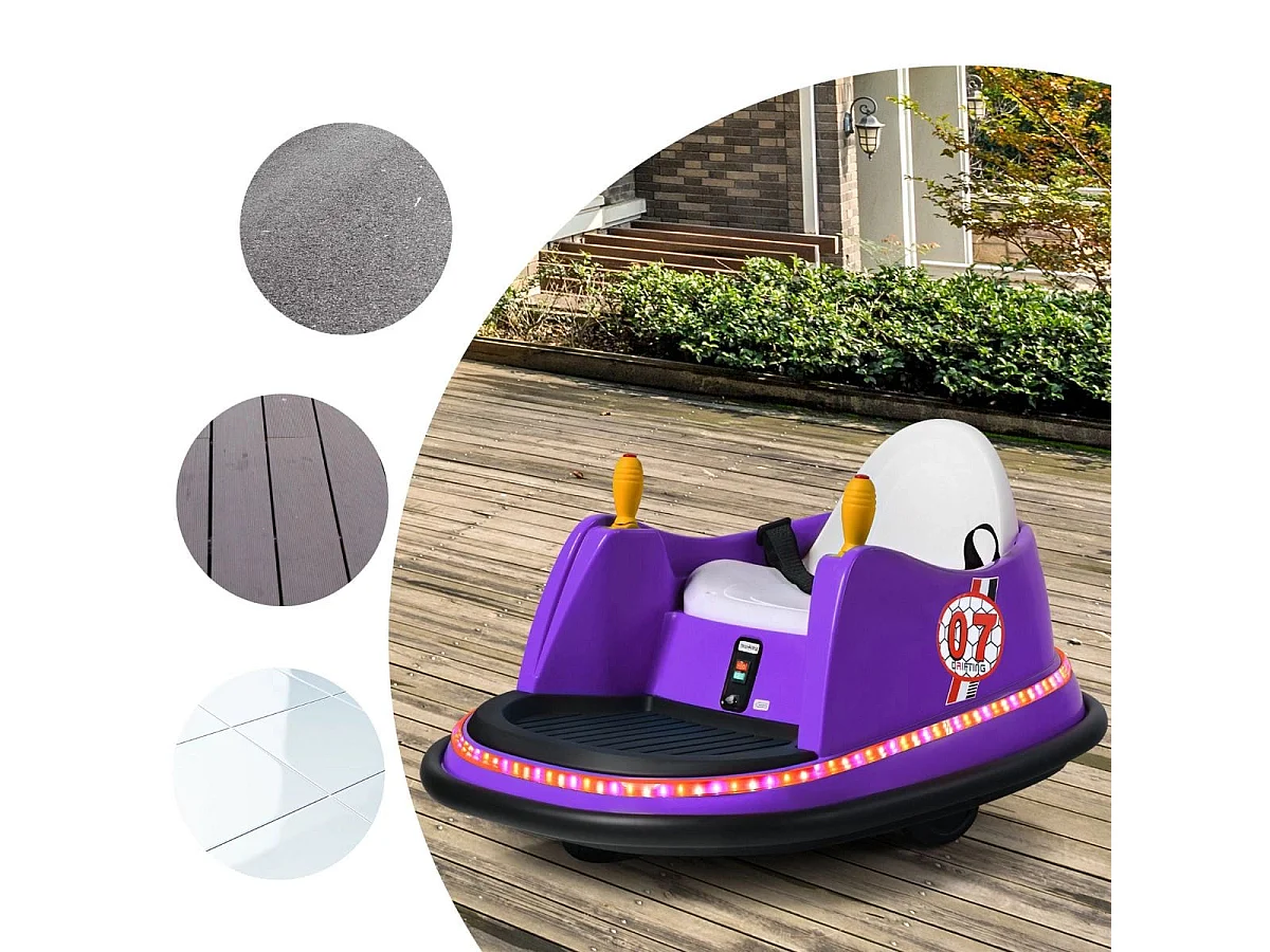 Voiture Auto Tamponneuse Électrique 6V pour Enfants 2-5 Ans avec Télécommande Effet Sonore et Lumineux 57x75x42cm Violet