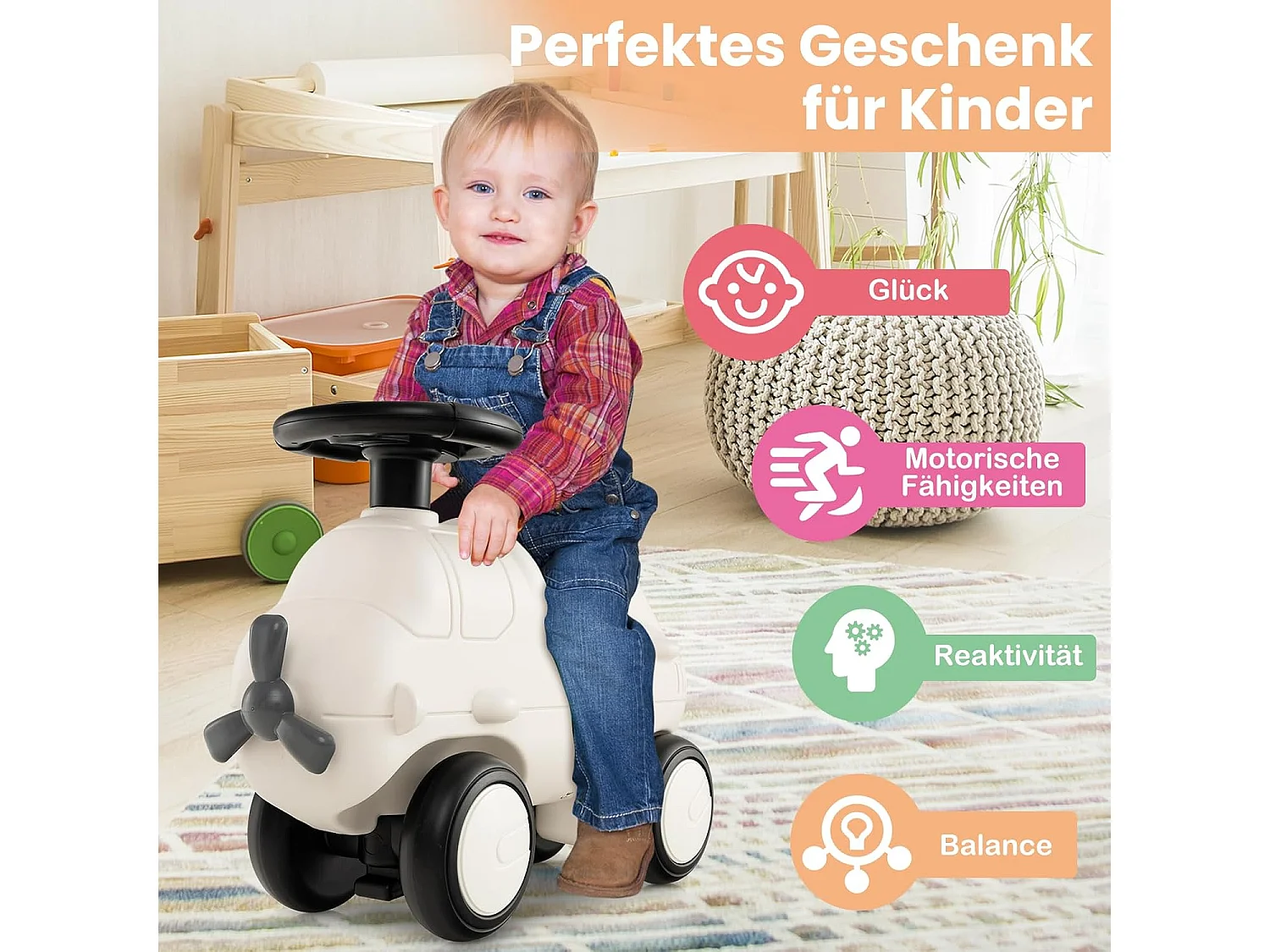 Rutschauto, Rutscherfahrzeug in Flugzeug Optik, Rutscher Auto mit niedlichem Propeller, für Kinder ab 18 Monaten