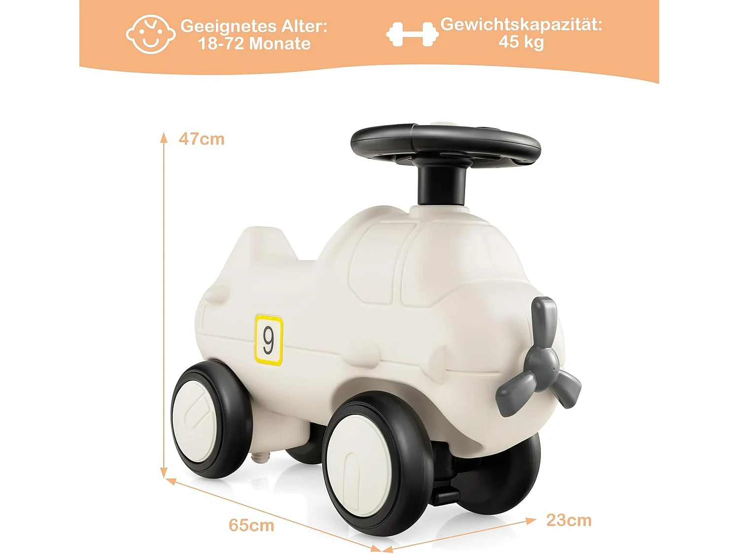 Rutschauto, Rutscherfahrzeug in Flugzeug Optik, Rutscher Auto mit niedlichem Propeller, für Kinder ab 18 Monaten