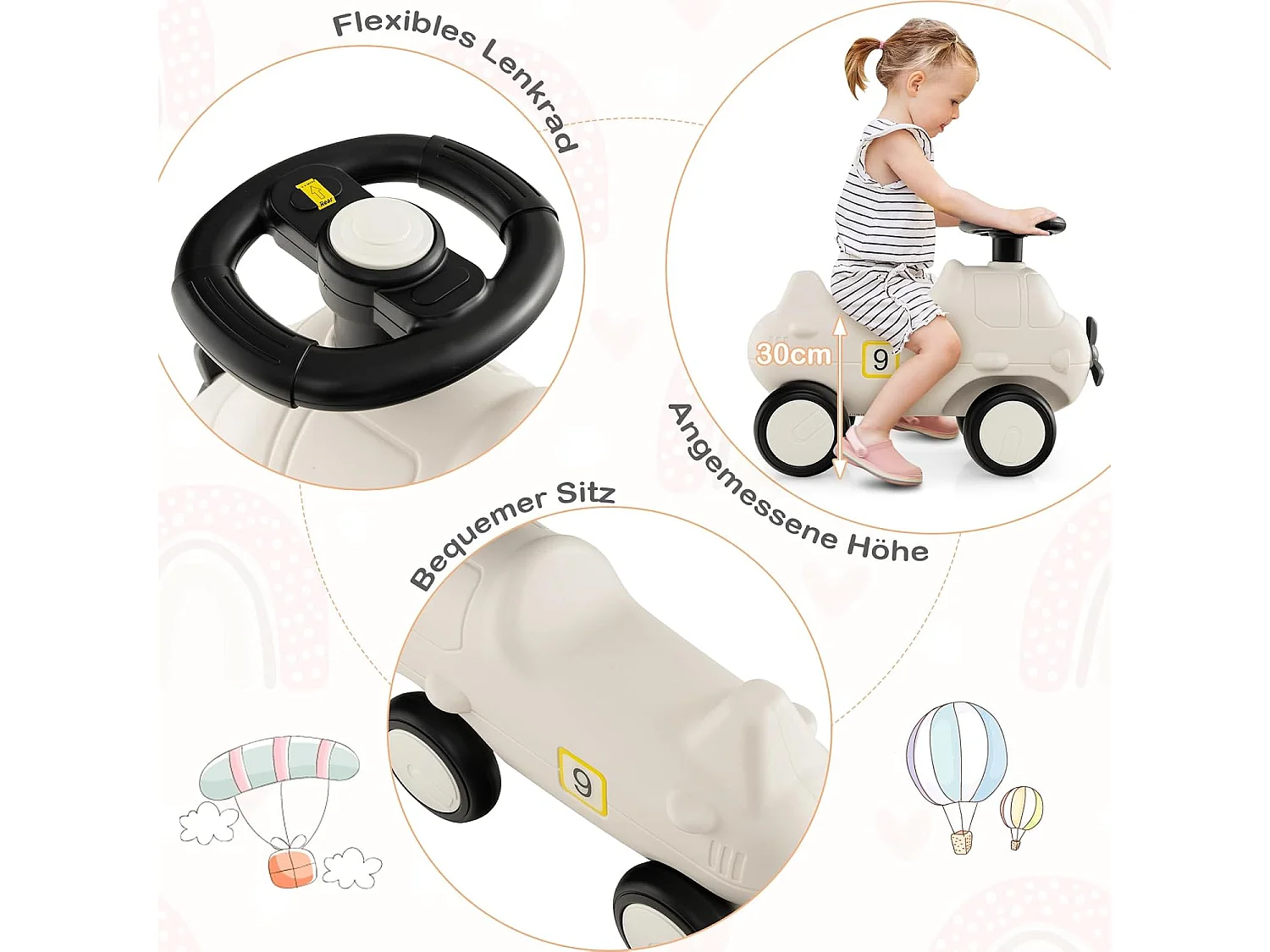 Rutschauto, Rutscherfahrzeug in Flugzeug Optik, Rutscher Auto mit niedlichem Propeller, für Kinder ab 18 Monaten