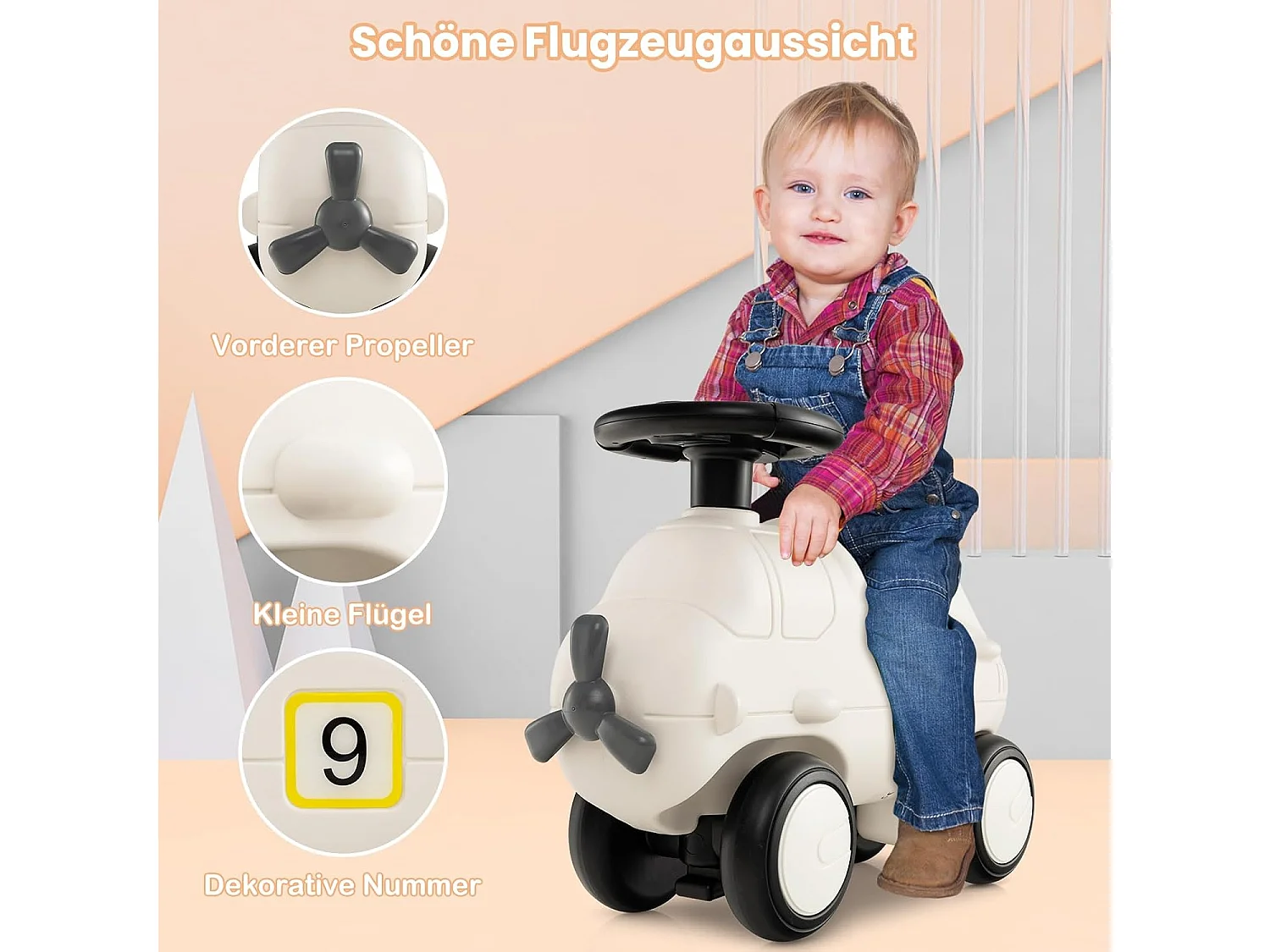Rutschauto, Rutscherfahrzeug in Flugzeug Optik, Rutscher Auto mit niedlichem Propeller, für Kinder ab 18 Monaten