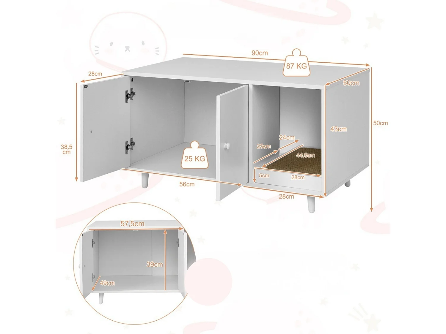 Armadietto per gatti 3 in 1: tiragraffi e casetta per gatti 90 x 50 x 50 cm