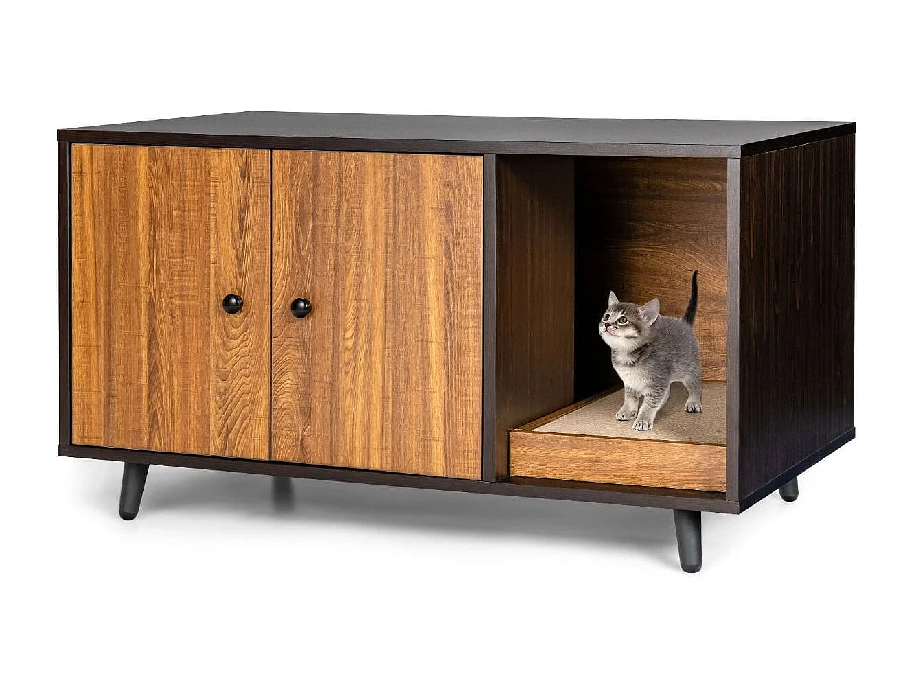 Maison de Toilette pour Chats 90 x 50 x 50 cm Meuble Literie Chat avec 2 Portes avec Planche à Gratter