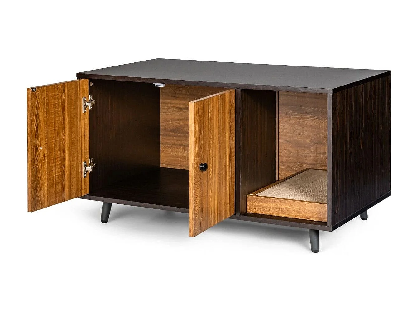 Maison de Toilette pour Chats 90 x 50 x 50 cm Meuble Literie Chat avec 2 Portes avec Planche à Gratter