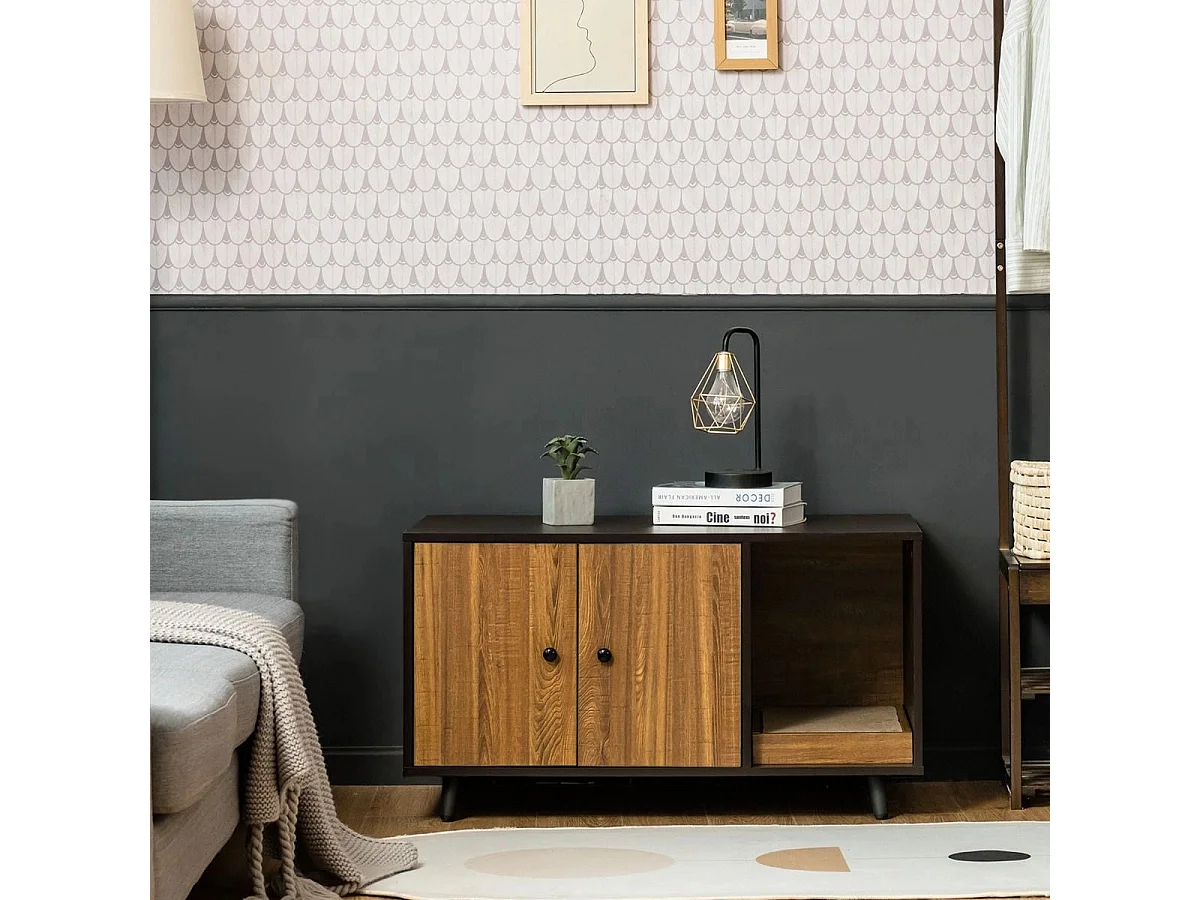 Maison de Toilette pour Chats 90 x 50 x 50 cm Meuble Literie Chat avec 2 Portes avec Planche à Gratter