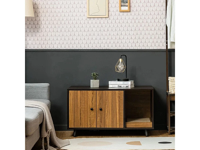 Maison de Toilette pour Chats 90 x 50 x 50 cm Meuble Literie Chat avec 2 Portes avec Planche à Gratter