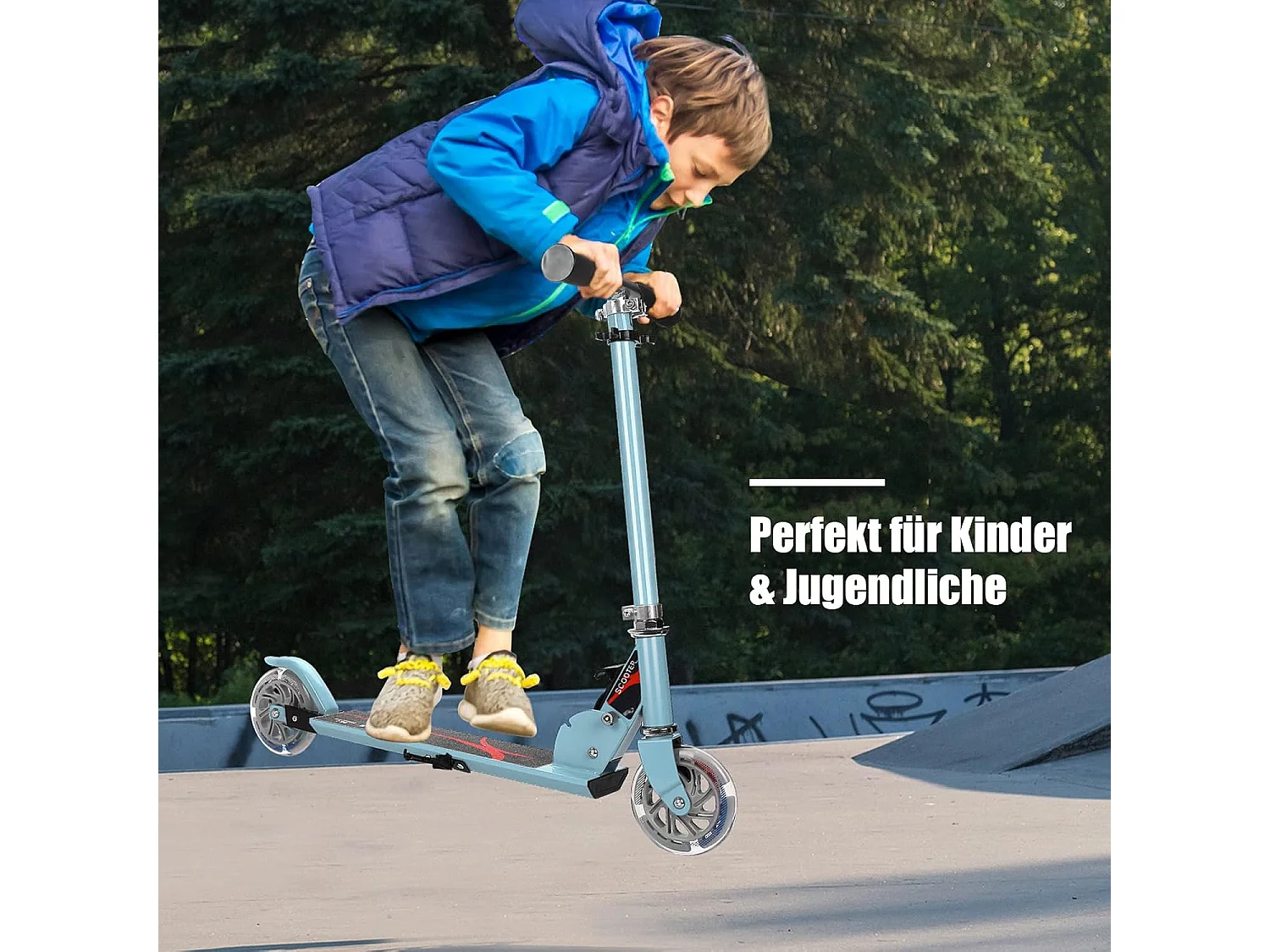 Kinder Roller mit LED Rädern, Kinder Scooter ab 4 Jahre, Cityroller höhenverstellbar, Kinder Kickscooter Tretroller für Junge und Mädchen EB2769