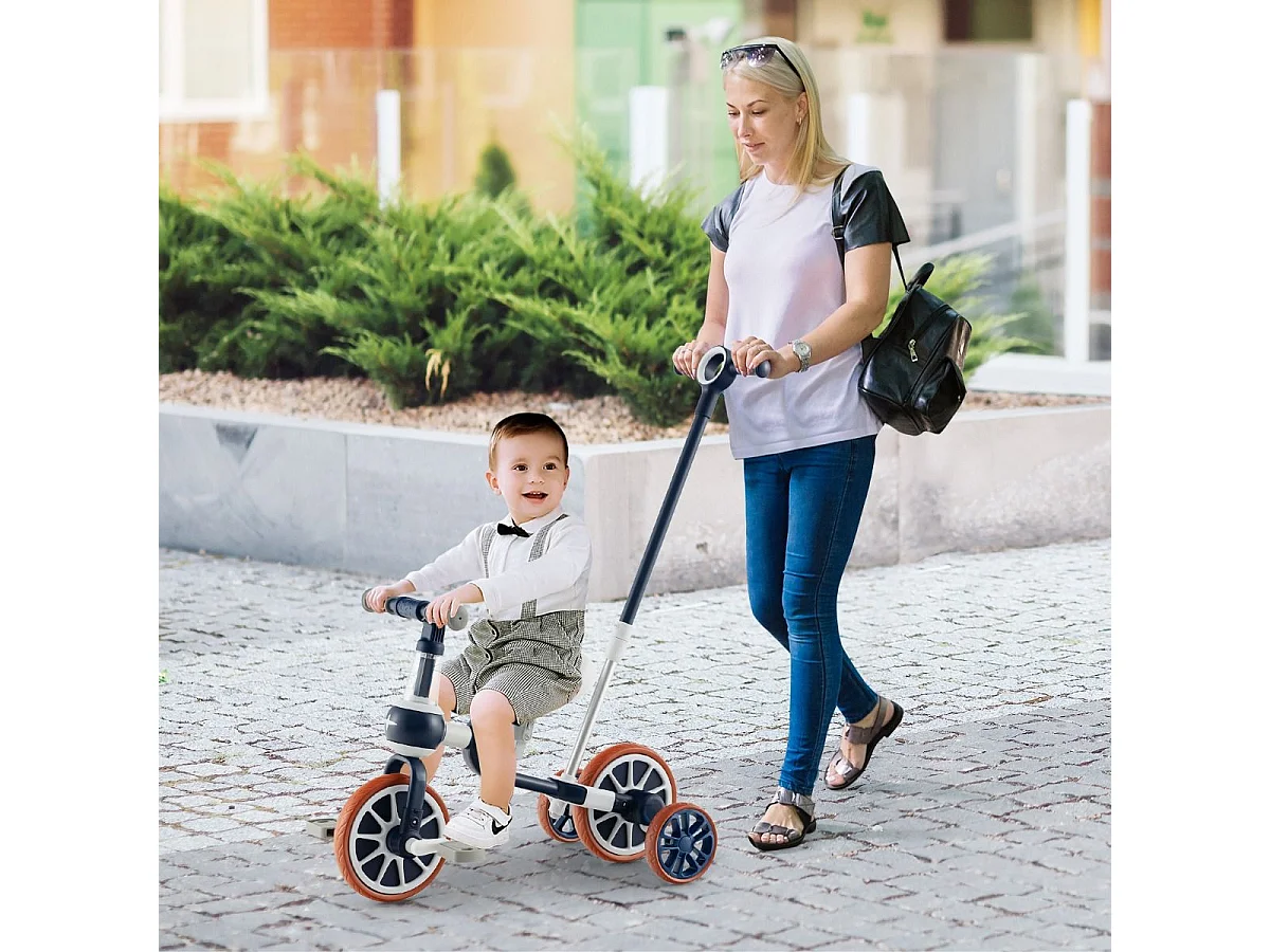 Kinderrad 4-in-1-Vorschulrad mit Eltern-Schiebegriff 37 x 72 x 101 cm Marine