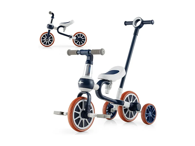 Tricycle Evolutif 5-en-1 avec Putter pour Enfants 2-4 Ans Pédale et Roue Arrière Amovible Siège et Poignée Réglables Bleu