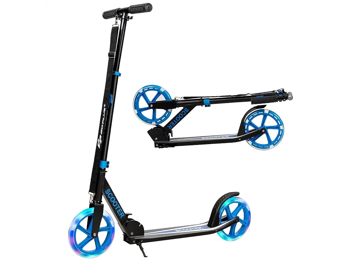 Monopattino con pedana in alluminio, Manubrio regolabile in 3 posizioni e cinghia, Blu