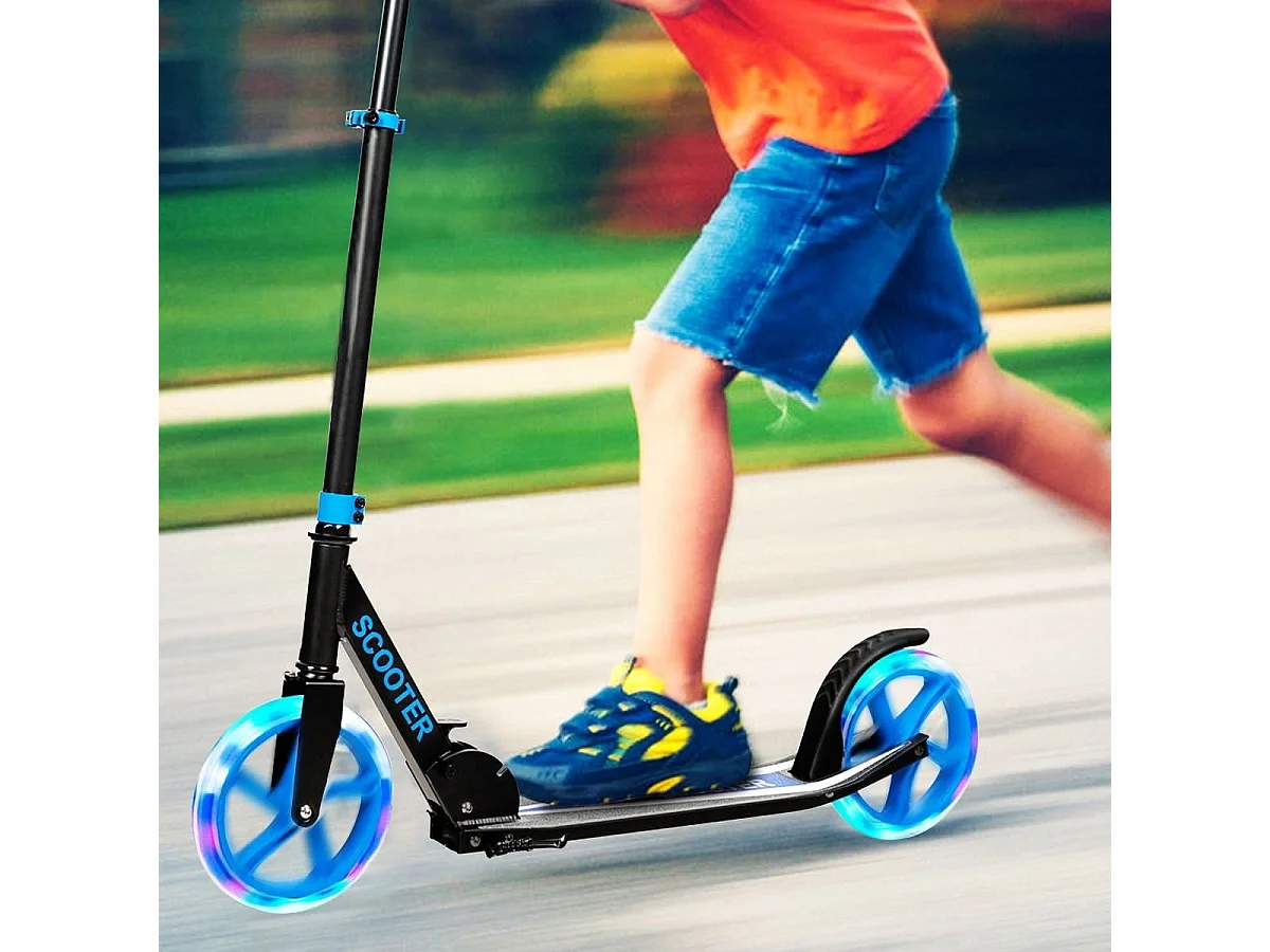 Monopattino con pedana in alluminio, Manubrio regolabile in 3 posizioni e cinghia, Blu
