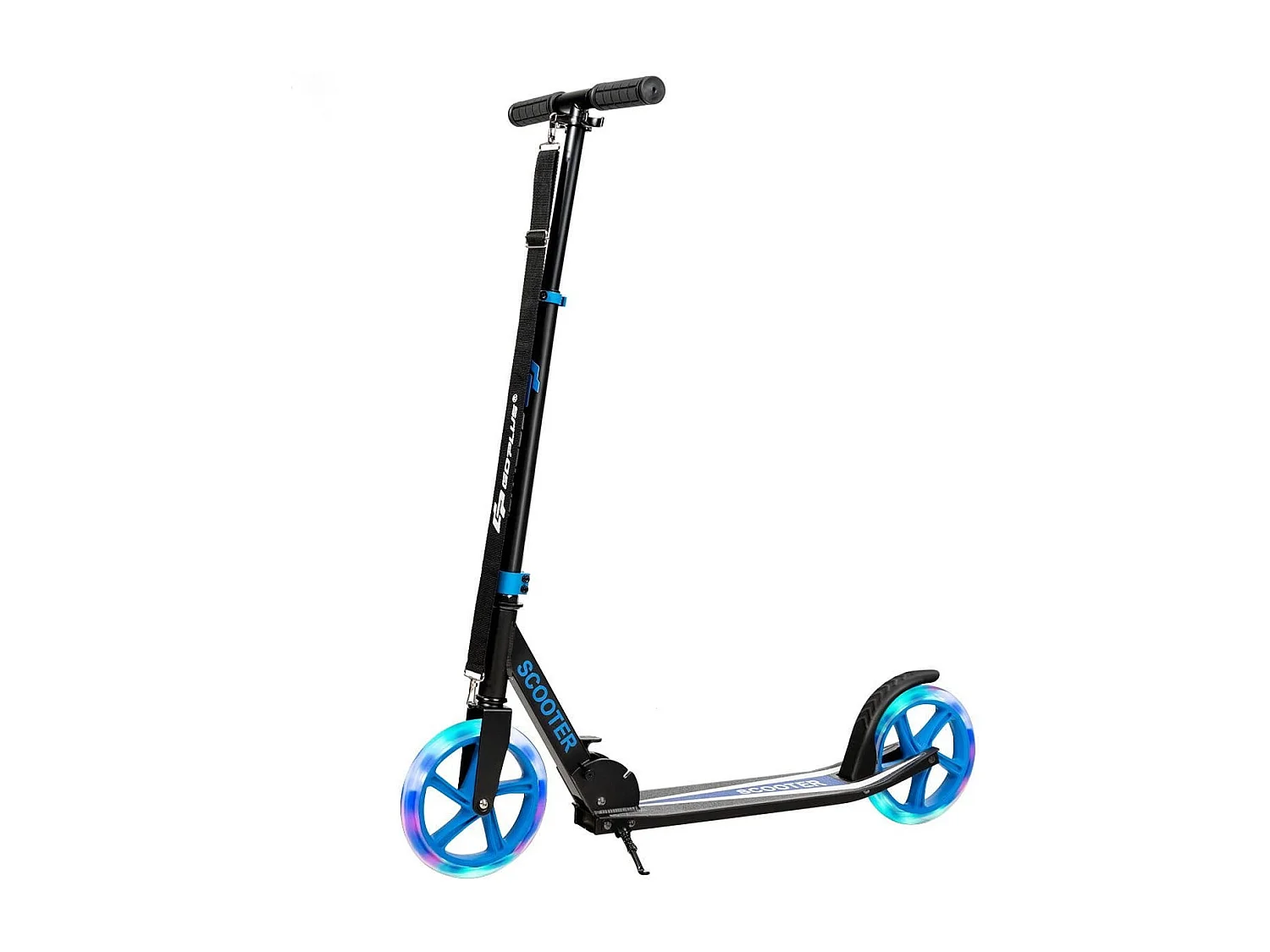 Monopattino con pedana in alluminio, Manubrio regolabile in 3 posizioni e cinghia, Blu