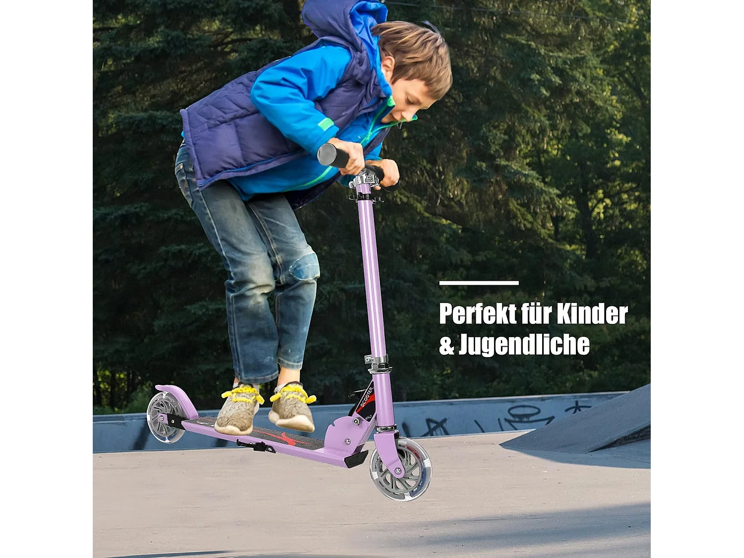 Kinder Roller mit LED Rädern, Kinder Scooter ab 4 Jahre, Cityroller höhenverstellbar, Kinder Kickscooter Tretroller für Junge und Mädchen EB2769