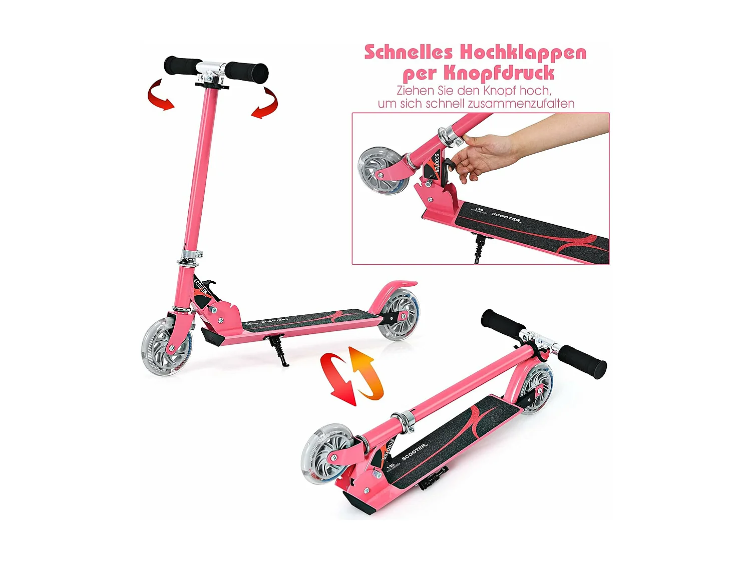 Kinder Roller mit LED Rädern, Kinder Scooter ab 4 Jahre, Cityroller höhenverstellbar, Kinder Kickscooter Tretroller für Junge und Mädchen EB2769