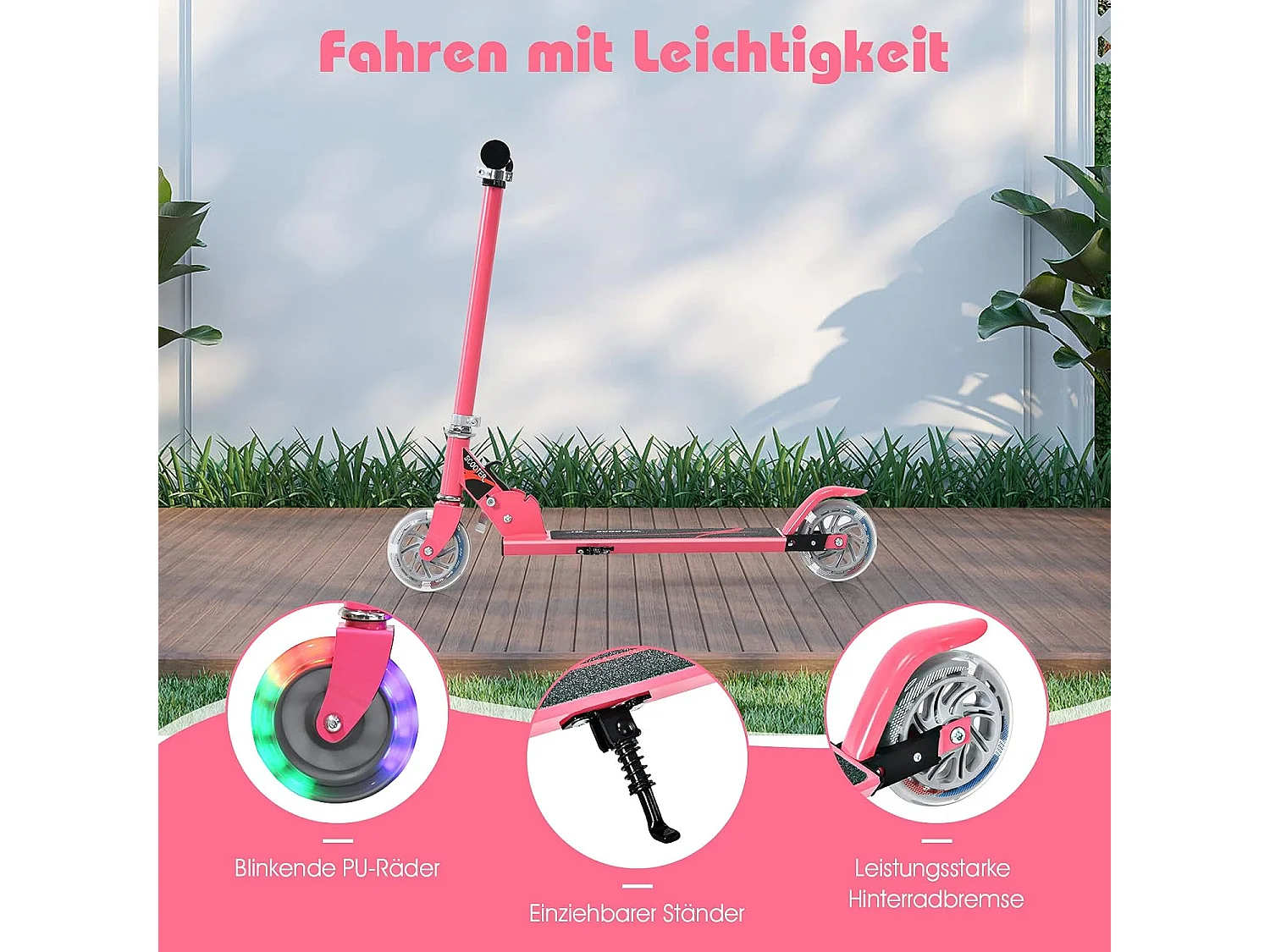 Kinder Roller mit LED Rädern, Kinder Scooter ab 4 Jahre, Cityroller höhenverstellbar, Kinder Kickscooter Tretroller für Junge und Mädchen EB2769