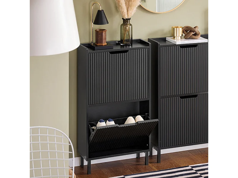 SoBuy FSR177-SCH Meuble à Chaussures Armoire à Chaussures Meuble Rangement Chaussures 2 Portes abattantes, Meuble d'Entrée Coffre Rangement pour Chaussures, Noir