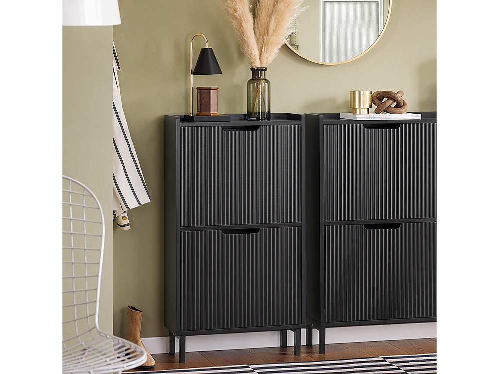 SoBuy FSR177-SCH Meuble à Chaussures Armoire à Chaussures Meuble Rangement Chaussures 2 Portes abattantes, Meuble d'Entrée Coffre Rangement pour Chaussures, Noir