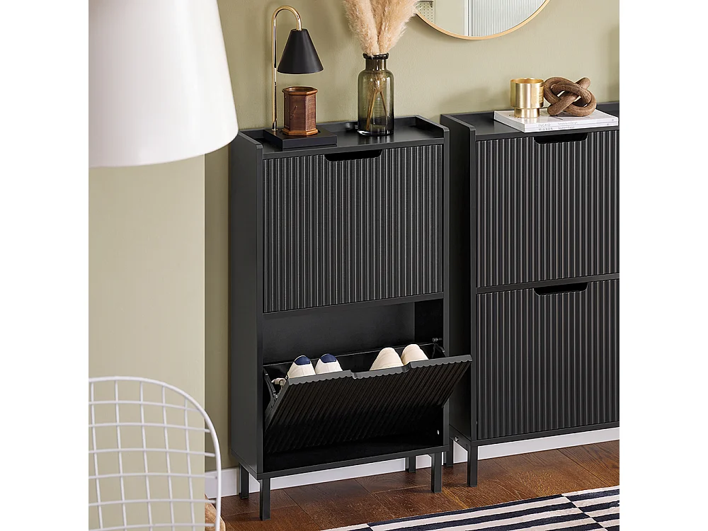 SoBuy FSR177-SCH Meuble à Chaussures Armoire à Chaussures Meuble Rangement Chaussures 2 Portes abattantes, Meuble d'Entrée Coffre Rangement pour Chaussures, Noir