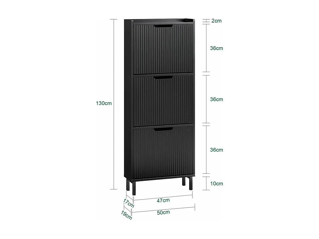 SoBuy FSR177-H-SCH Meuble à Chaussures Armoire à Chaussures Meuble Rangement Chaussures 3 Portes abattantes, Meuble d'Entrée Coffre Rangement pour Chaussures, Noir