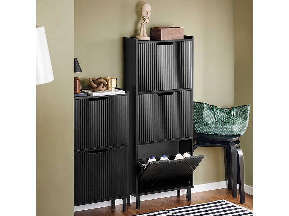 SoBuy FSR177-H-SCH Meuble à Chaussures Armoire à Chaussures Meuble Rangement Chaussures 3 Portes abattantes, Meuble d'Entrée Coffre Rangement pour Chaussures, Noir
