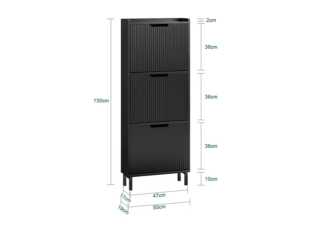 SoBuy FSR177-H-SCH Meuble à Chaussures Armoire à Chaussures Meuble Rangement Chaussures 3 Portes abattantes, Meuble d'Entrée Coffre Rangement pour Chaussures, Noir