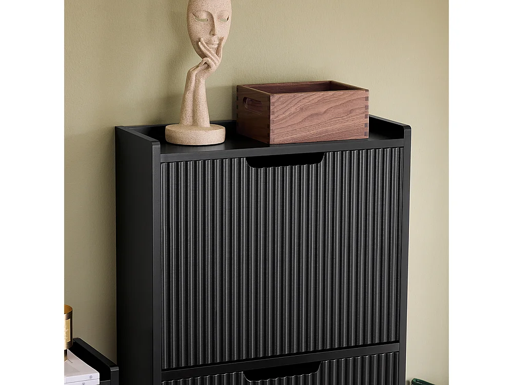 SoBuy FSR177-H-SCH Meuble à Chaussures Armoire à Chaussures Meuble Rangement Chaussures 3 Portes abattantes, Meuble d'Entrée Coffre Rangement pour Chaussures, Noir