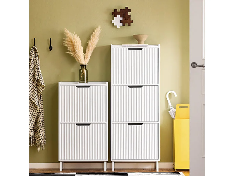 SoBuy FSR177-W Meuble à Chaussures Armoire à Chaussures Meuble Rangement Chaussures 2 Portes abattantes, Meuble d'Entrée Coffre Rangement pour Chaussures, Blanc