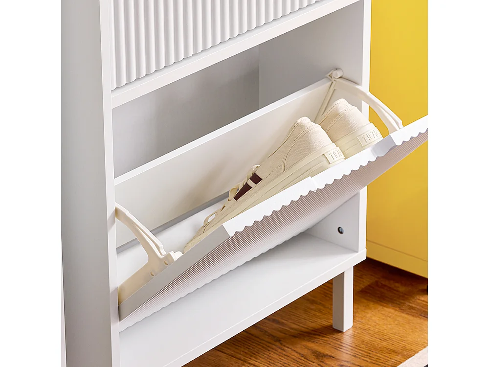 SoBuy FSR177-W Meuble à Chaussures Armoire à Chaussures Meuble Rangement Chaussures 2 Portes abattantes, Meuble d'Entrée Coffre Rangement pour Chaussures, Blanc