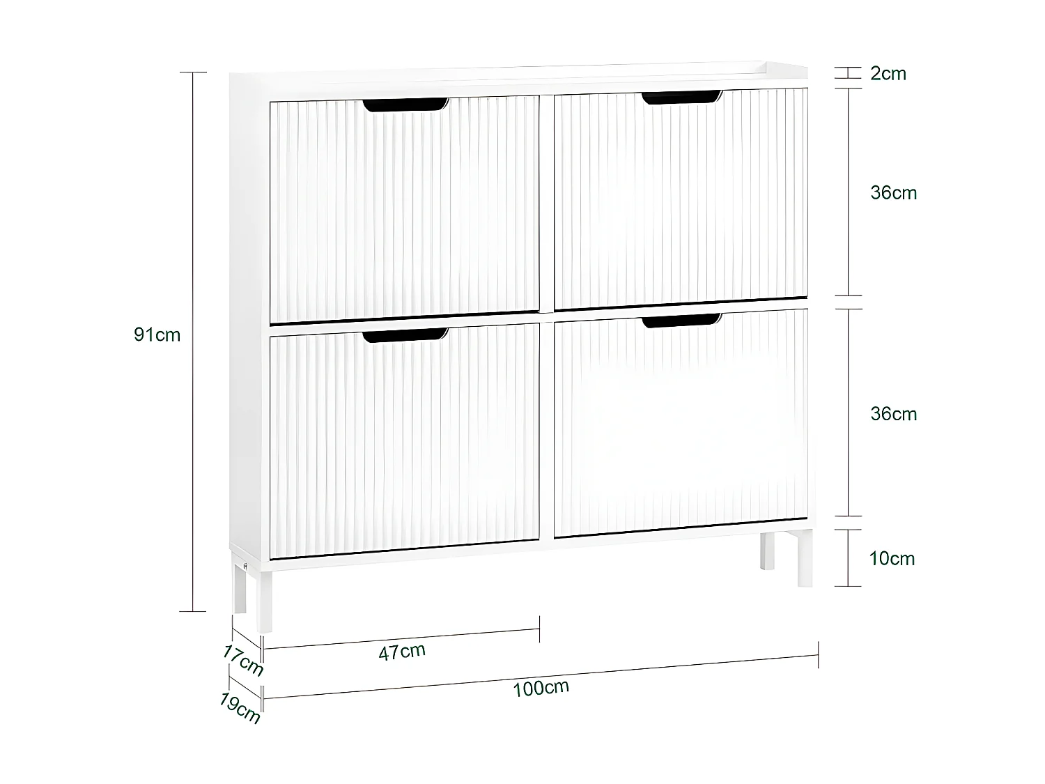 SoBuy FSR177-L-W Meuble à Chaussures Armoire à Chaussures Meuble Rangement Chaussures 4 Portes abattantes, Meuble d'Entrée Coffre Rangement pour Chaussures, Blanc
