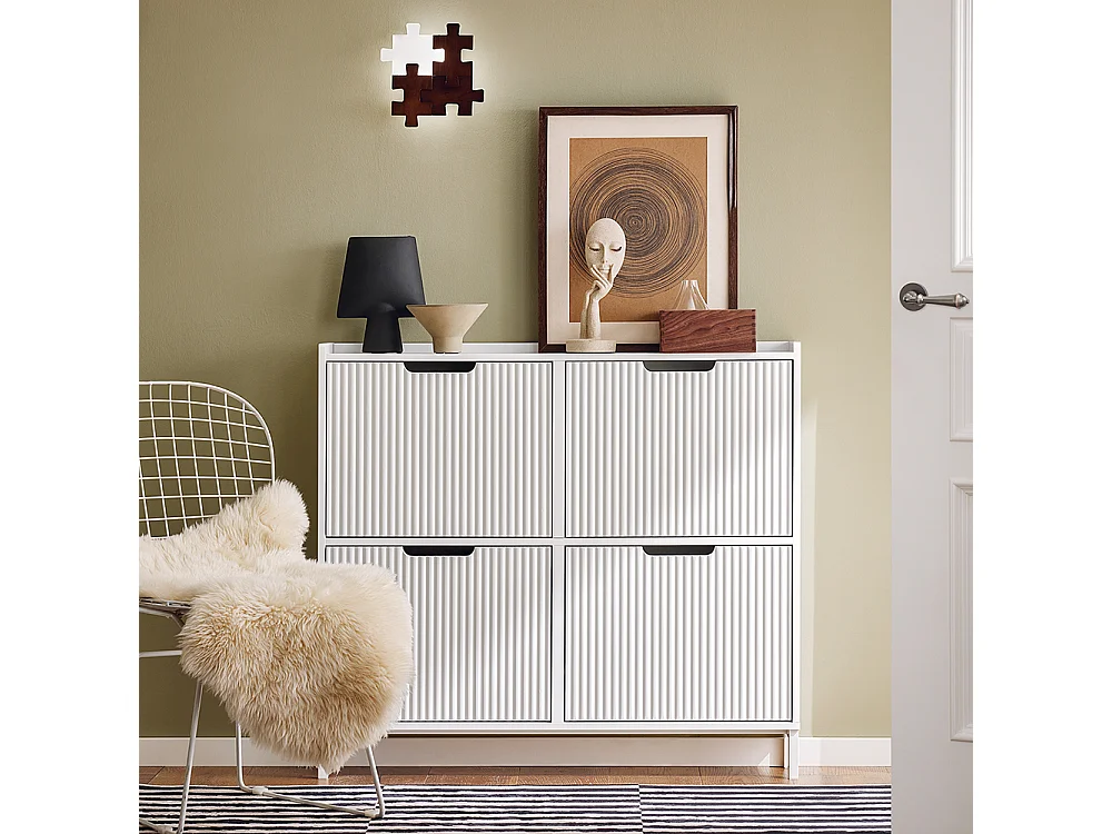 SoBuy Mobiletto portascarpe con 4 ribalte Mobile ingresso salvaspazio Regolabili Bianco 100x19x91cm FSR177-L-W