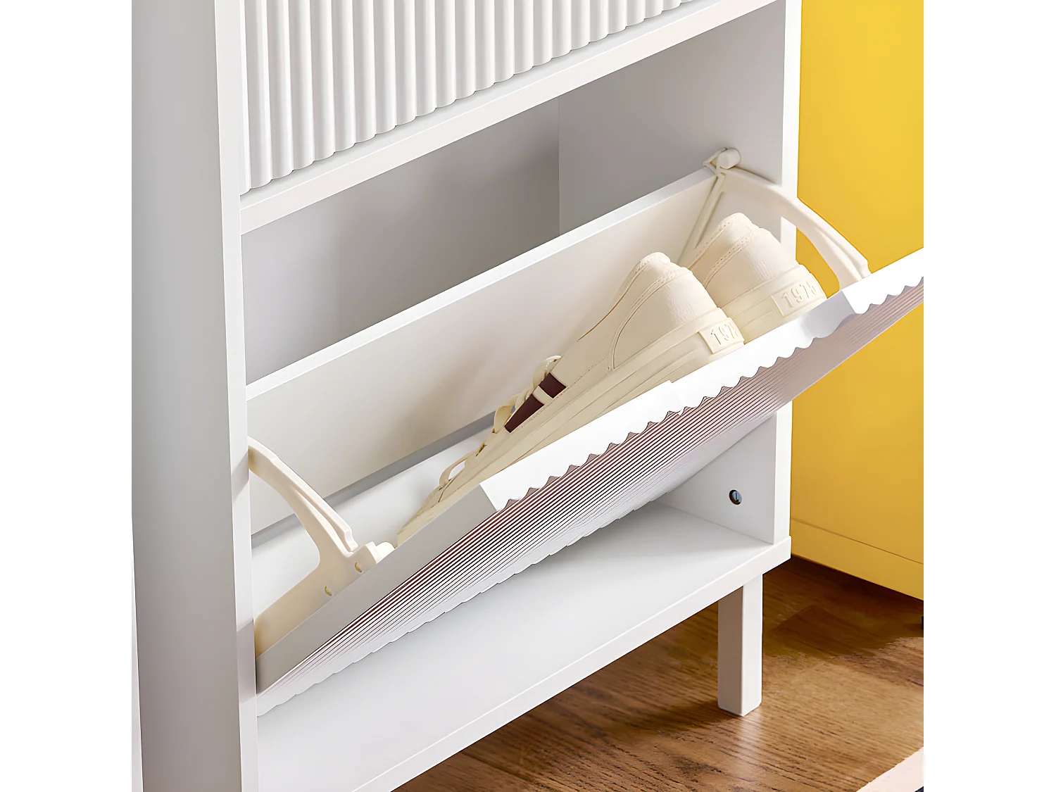 SoBuy Mobiletto portascarpe con 3 ribalte Mobile ingresso salvaspazio Regolabili Bianco 50x19x130cm FSR177-H-W