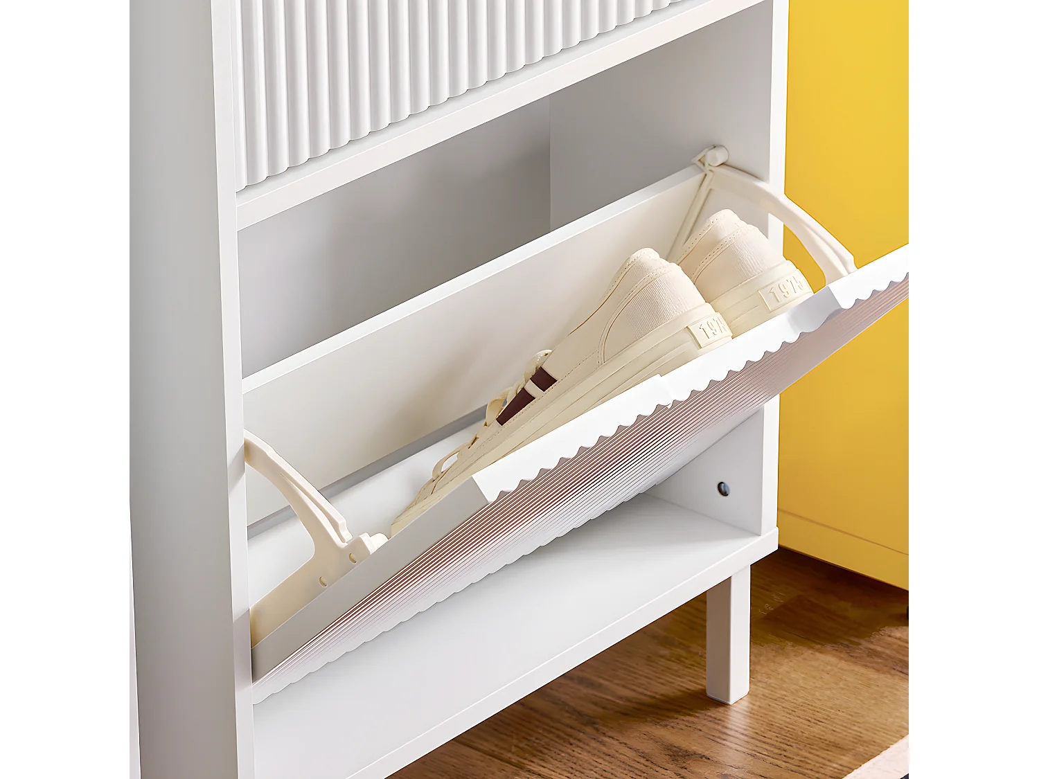 SoBuy Mobiletto portascarpe con 3 ribalte Mobile ingresso salvaspazio Regolabili Bianco 50x19x130cm FSR177-H-W