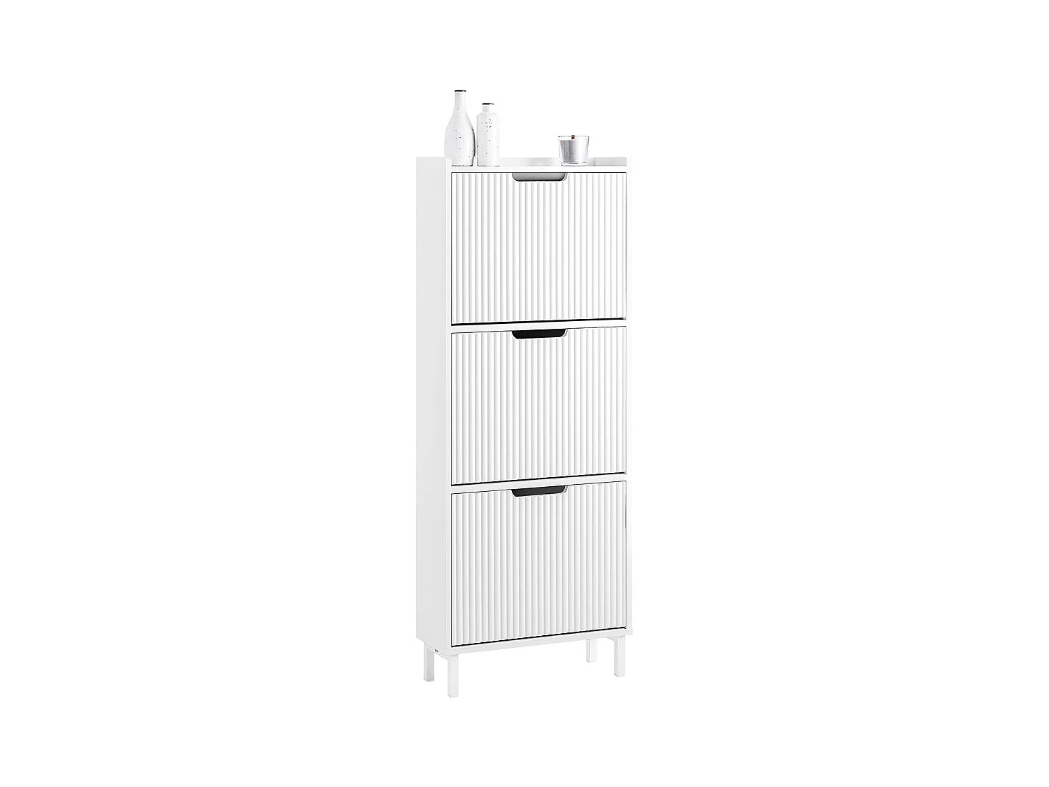 SoBuy FSR177-H-W Meuble à Chaussures Armoire à Chaussures Meuble Rangement Chaussures 3 Portes abattantes, Meuble d'Entrée Coffre Rangement pour Chaussures, Blanc