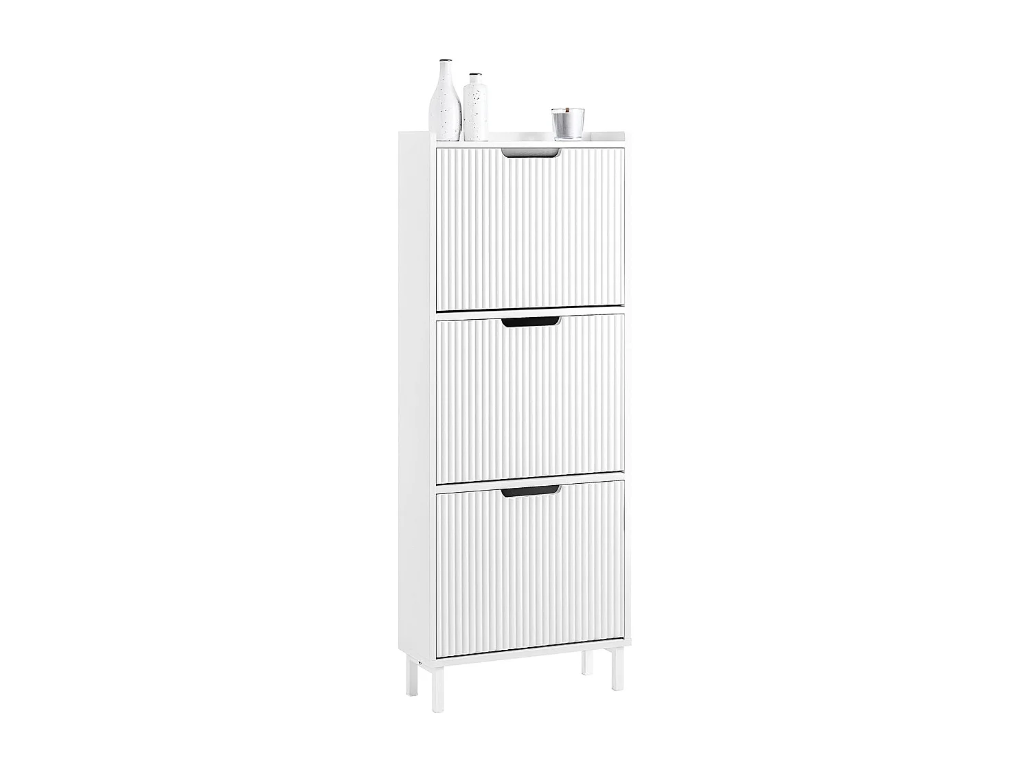 SoBuy FSR177-H-W Meuble à Chaussures Armoire à Chaussures Meuble Rangement Chaussures 3 Portes abattantes, Meuble d'Entrée Coffre Rangement pour Chaussures, Blanc
