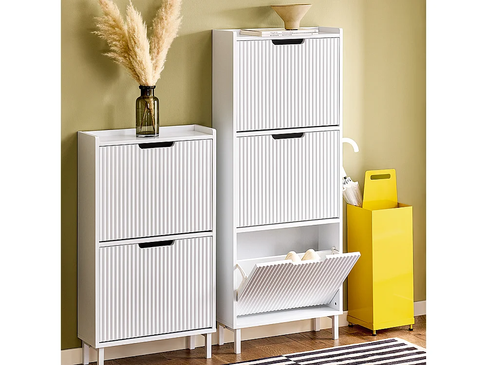 SoBuy FSR177-H-W Meuble à Chaussures Armoire à Chaussures Meuble Rangement Chaussures 3 Portes abattantes, Meuble d'Entrée Coffre Rangement pour Chaussures, Blanc