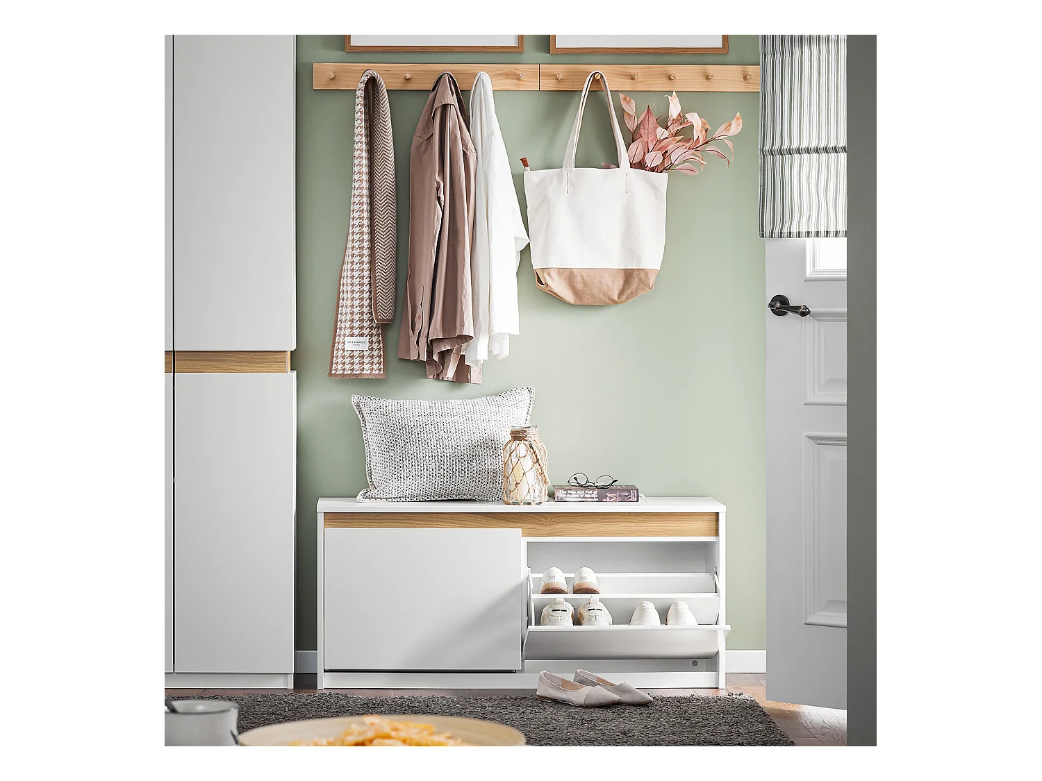 SoBuy FSR171-W Banc de Rangement à Chaussures 2 Abattants, Meuble d'Entrée, Meuble à Chaussures avec Un Compartiment Supérieur, pour Entrée, Salon, Chambre, Blanc