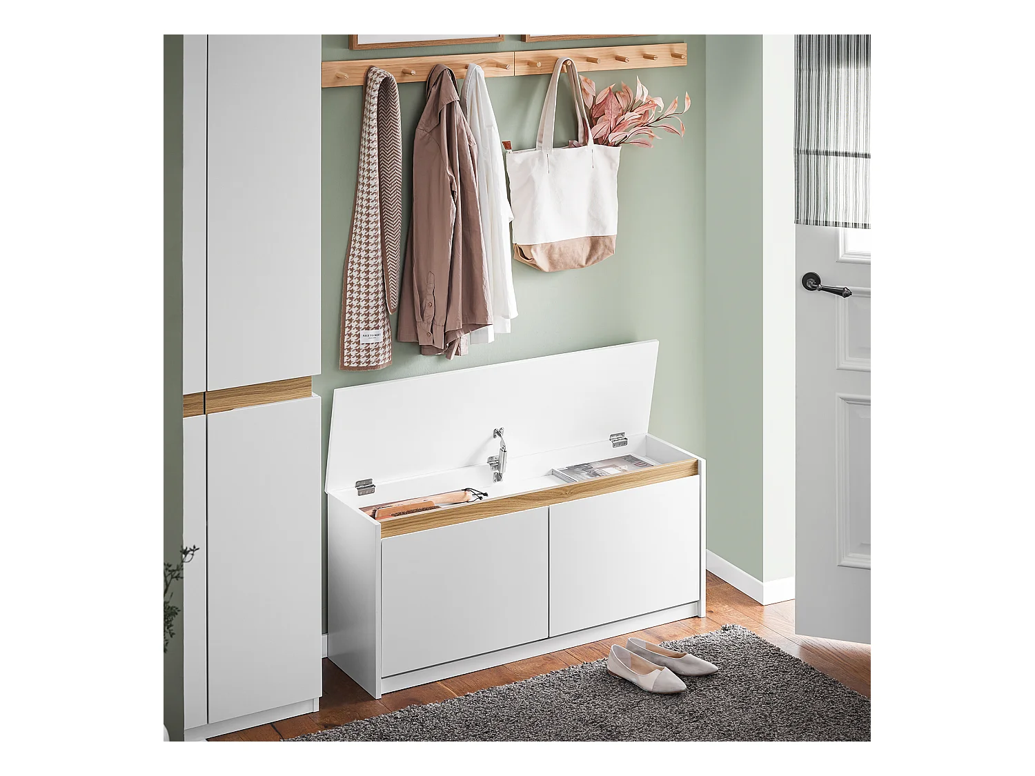 SoBuy FSR171-W Banc de Rangement à Chaussures 2 Abattants, Meuble d'Entrée, Meuble à Chaussures avec Un Compartiment Supérieur, pour Entrée, Salon, Chambre, Blanc